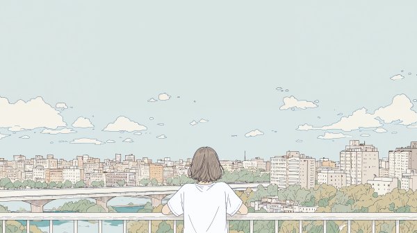 橋の上から街を眺める女の子の後ろ姿 no.6