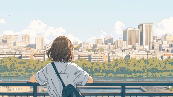 橋の上から街を眺める女の子の後ろ姿 no.7