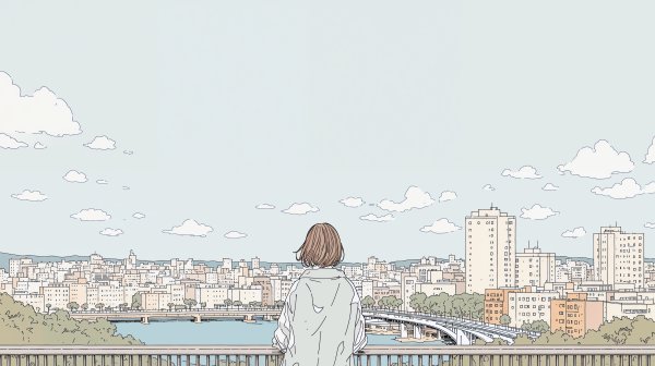 橋の上から街を眺める女の子の後ろ姿 no.8