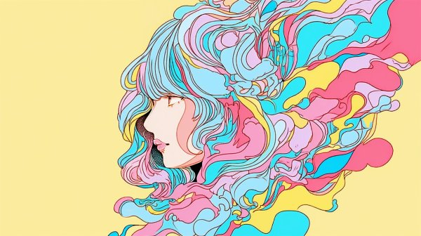 カラフルな女の子の横顔イラスト no.1